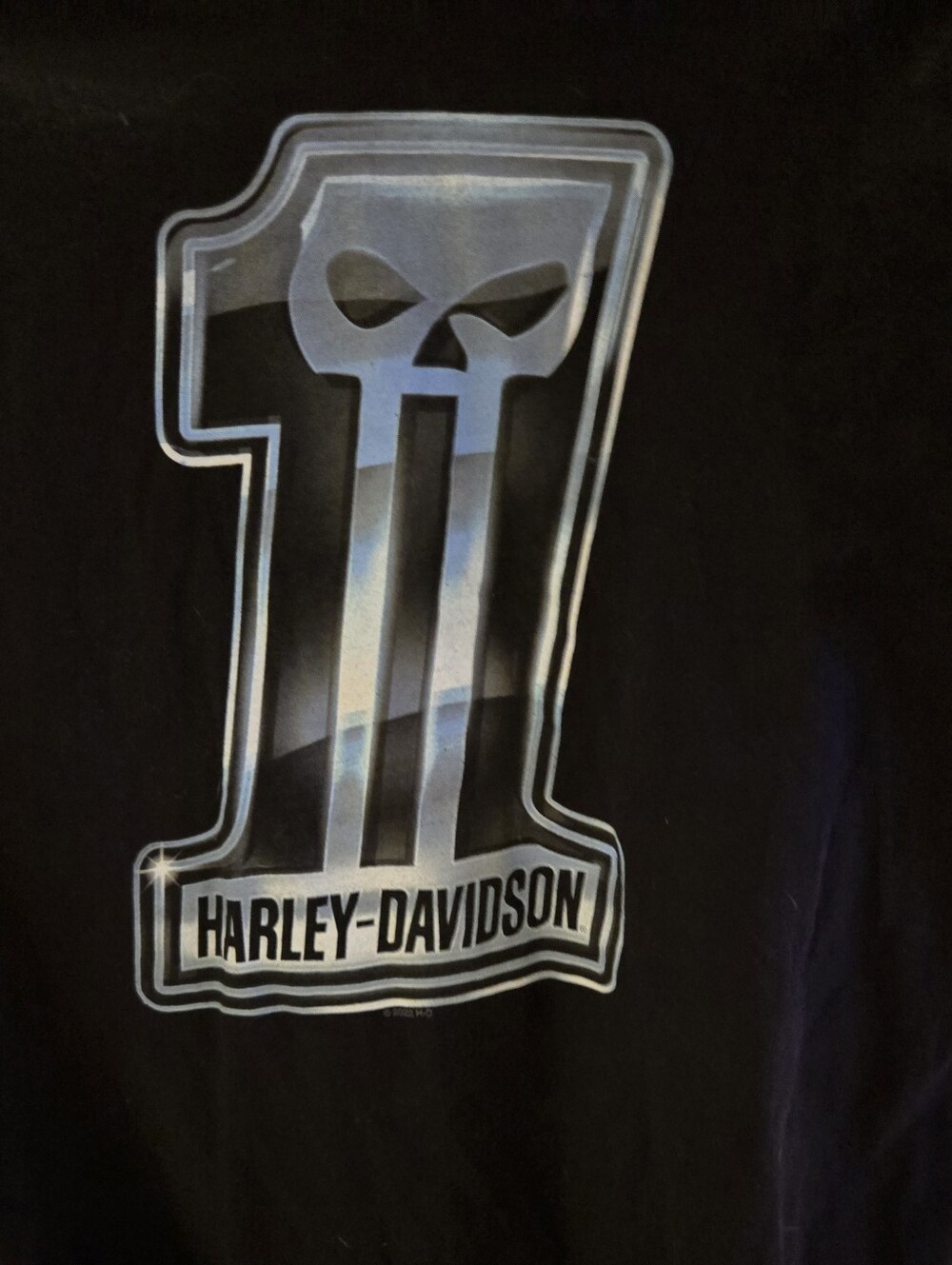Harley-Davidson Black Tee with Metallic Silver Number One Skull Graphic